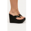 DayLife Leather Premium Black Platform Wedge Sandals Close-up shot of DayLife Leather black platform wedge sandals with thong-style straps, displayed on a clean white background, showcasing premium craftsmanship available at DayLifeLeather.com.