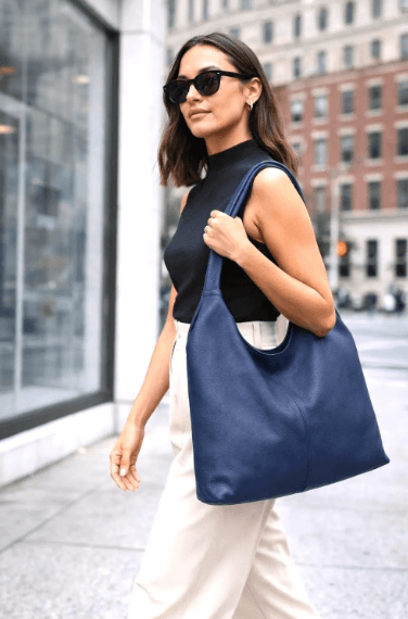 Handmade Navy Blue Leather Hobo Bag - Daylife Leather