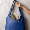 Handmade Navy Blue Leather Hobo Bag - Daylife Leather