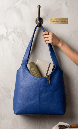 Handmade Navy Blue Leather Hobo Bag - Daylife Leather