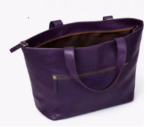 Personalized Violet Leather Tote Bag for Women - Daylife Leather