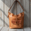 Full Grain Leather Drawstring Bucket Bag