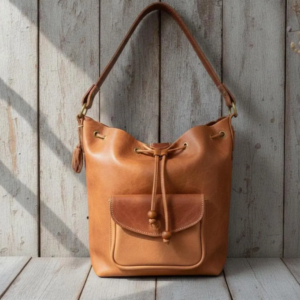Full Grain Leather Drawstring Bucket Bag