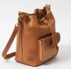 Full Grain Leather Drawstring Bucket Bag