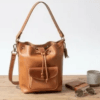 Full Grain Leather Drawstring Bucket Bag