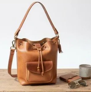 Full Grain Leather Drawstring Bucket Bag