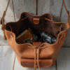 Full Grain Leather Drawstring Bucket Bag
