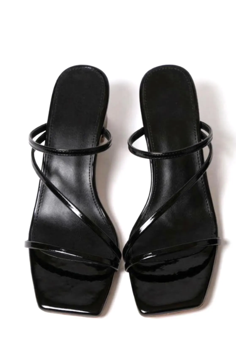 Premium Black Leather Strappy Sandals with Block Heels | DayLife Leather