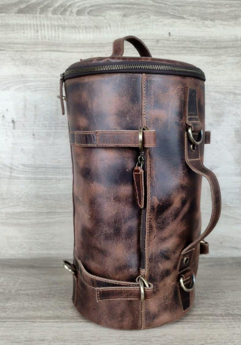 DayLife Leather Vintage Brown Distressed Leather Duffle Bag | Handmade Travel Weekender Bag for Men & Women