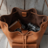 Full Grain Leather Drawstring Bucket Bag