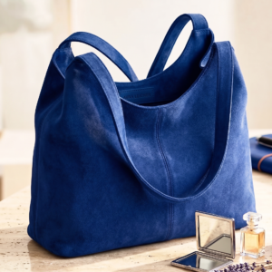 Premium DayLIfe Leather royal blue suede leather tote bag for women.