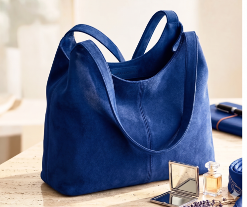 Premium DayLIfe Leather royal blue suede leather tote bag for women.