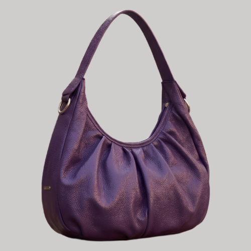 Daylife Leather Purple Hobo Bag - Slouchy Ruched Leather Shoulder Purse for Women
