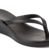Women's black wedge heel leather flip flop sandals by DayLife Leather with cushioned sole for everyday comfort and stylish casual wear.