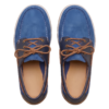 Front view of DayLife Leather men's blue suede boat shoes with brown laces, stylish casual leather loafers for men.