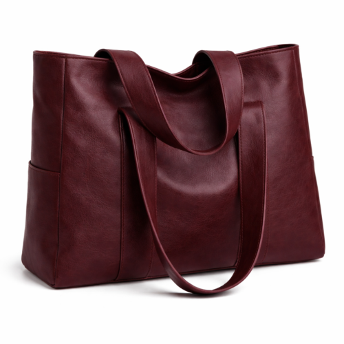 DayLife Leather women's burgundy leather tote bag made from premium leather, spacious shoulder handbag for work, office, travel, shopping and everyday use.