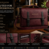 daylife-leather-burgundy-leather-messenger-bag-front.jpg Premium burgundy genuine leather messenger bag for men and professionals by DayLife Leather, featuring elegant gold embossed branding and matte black hardware loops.