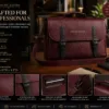 Premium burgundy genuine leather messenger bag for men and professionals by DayLife Leather, featuring elegant gold embossed branding and matte black hardware loops.