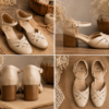 Elegant Beige Woven Leather Block Heels | DAYLIFE LEATHER Comfortable Ankle Strap Sandals