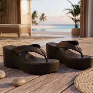 ChatGPT Image Jul 26, 2026, 10_38_15 AM DayLife Leather Women's Black Platform Leather Flip Flop Sandals – Premium Wedge Comfort Sandals