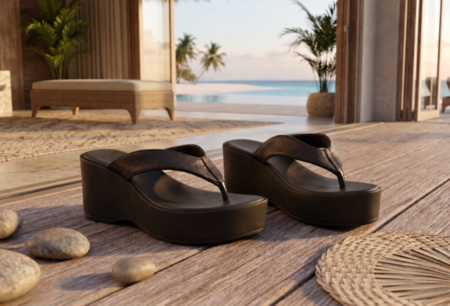DayLife Leather Women's Black Platform Leather Flip Flop Sandals – Premium Wedge Comfort Sandals