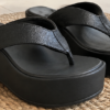Black Wedge Platform Thong Sandals for Women | Daylife Leather