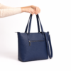 DayLife Leather navy blue women's tote handbag with shoulder strap, premium leather office handbag for work, travel and everyday use