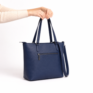 DayLife Leather navy blue women's tote handbag with shoulder strap, premium leather office handbag for work, travel and everyday use