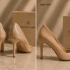 DayLife Leather Elegant Beige Pointed-Toe Pumps with Gold Buckle
