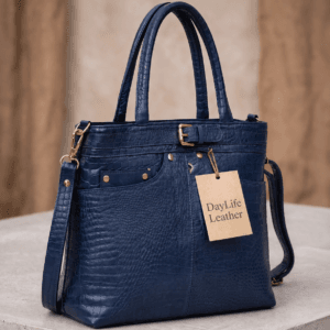 DayLife Leather tote bag with blue croco leather texture. DayLife Leather tote bag with blue croco leather texture.