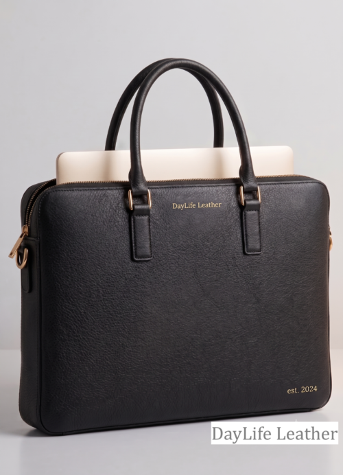 Handmade Black Grain Leather Laptop Briefcase | Daylife Leather
