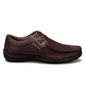 Side profile of DayLife Leather men's dark brown genuine leather casual shoes with laces, premium comfortable leather loafers for men.