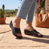 DayLife Leather Women's Premium Black Leather Wedge Slide Sandals