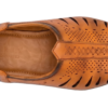 Upper view of DayLife Leather men's tan genuine leather mojari style loafers, featuring laser-cut breathable design and burnished dual-tone finish.