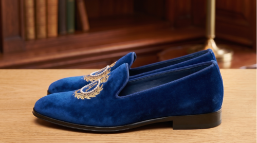 DayLife Leather Men's Premium Royal Blue Velvet Embroidered Luxury Formal Loafers