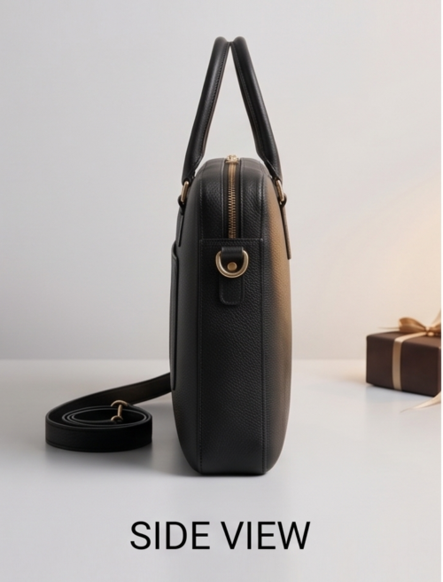 Handmade Black Grain Leather Laptop Briefcase | Daylife Leather