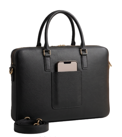 Handmade Black Grain Leather Laptop Briefcase | Daylife Leather