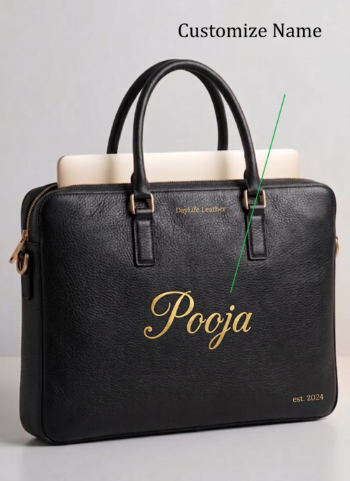 Handmade Black Grain Leather Laptop Briefcase | Daylife Leather