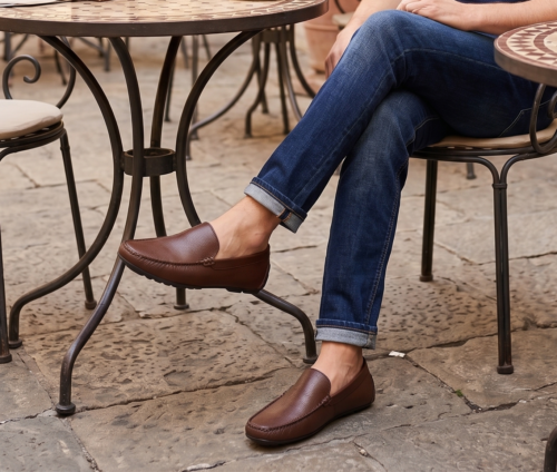 Brown Pebbled Genuine Leather Men's Drivers Loafers | Daylife Leather