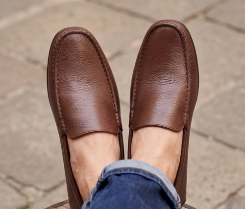 Brown Pebbled Genuine Leather Men's Drivers Loafers | Daylife Leather