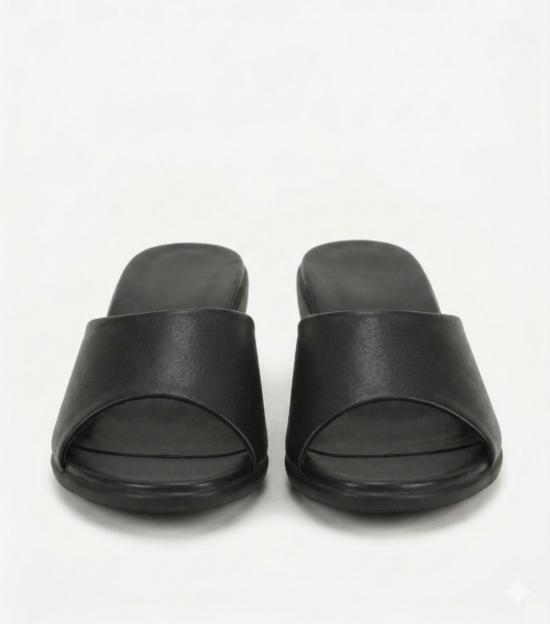 DayLife Leather Women's Premium Black Leather Wedge Slide Sandals