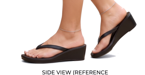 Woman wearing black leather Valentino wedge sandals: detailed product views including front, back, side, and top with Valentino branding.