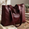 DayLife Leather women's burgundy leather tote bag made from premium leather, spacious shoulder handbag for work, office, travel, shopping and everyday use.