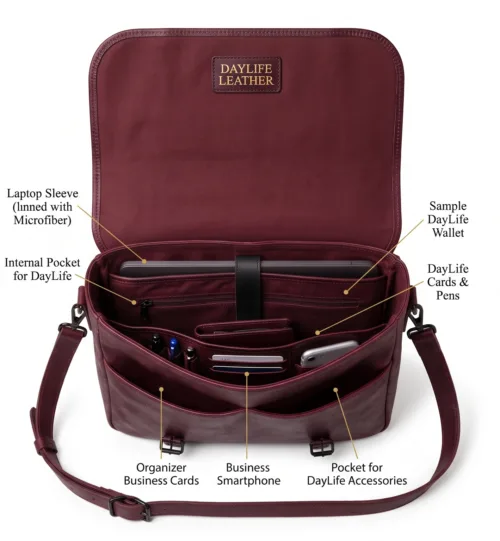 Burgundy Genuine Leather Messenger Bag | DayLife Leather