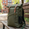 DayLife Leather olive green waxed canvas roll top backpack with leather straps, waterproof travel laptop backpack for men and women