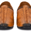 Front sort view of DayLife Leather men's tan genuine leather mojari style loafers, featuring laser-cut breathable design and burnished dual-tone finish.