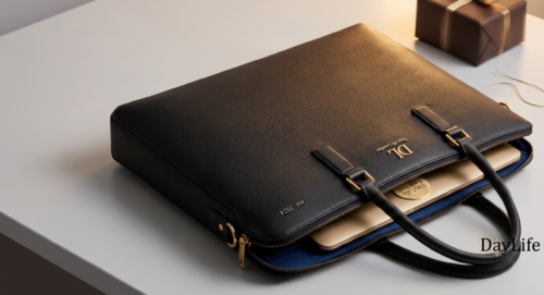 Handmade Black Grain Leather Laptop Briefcase | Daylife Leather