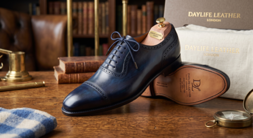 DayLife Leather Men's Premium Hand-Burnished Dark Blue Genuine Leather Oxford Brogues