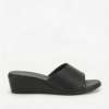DayLife Leather Women's Premium Black Leather Wedge Slide Sandals