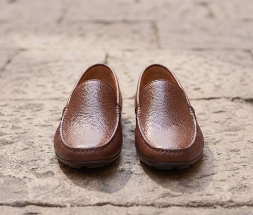 Brown Pebbled Genuine Leather Men's Drivers Loafers | Daylife Leather